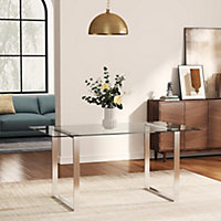 Rectangular Modern Tempered Glass Dining Table with Chrome Base