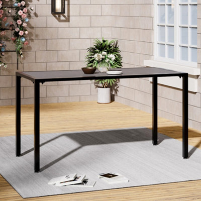 Rectangular Outdoor Garden Wood Effect Dining Table with Parasol Hole for Outdoor Dining and Garden, Grey