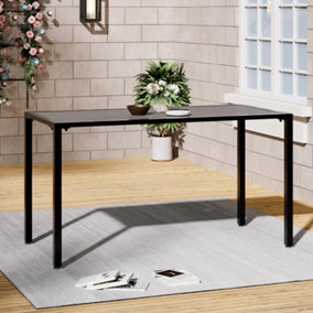 Rectangular Outdoor Garden Wood Effect Dining Table with Parasol Hole for Outdoor Dining and Garden, Grey