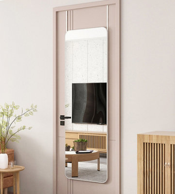 Rectangular Over Door Full Length Framed Mirror Round Corner White  37 x 147 cm