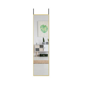 Rectangular Over Door Full Length Framed Mirror Wall Mounted Mirror Gold 37 x 147 cm