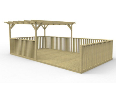 Rectangular pergola and decking kit with balustrade V.10, 3m x 3.6m