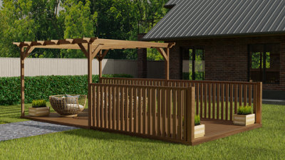 Rectangular pergola and decking kit with balustrade V.11, 3.6m x 4.8m ...