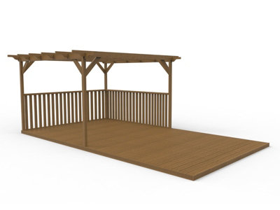 Rectangular pergola and decking kit with balustrade V.2, 3m x 4.8m ...