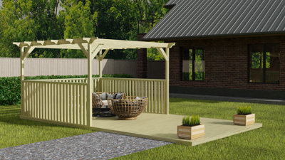 Rectangular pergola and decking kit with balustrade V.3, 2.4m x 3m