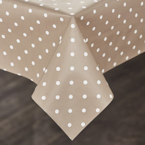 Rectangular PVC Coated Tablecloth - Waterproof Dining Table Surface Protector Cover - Measures 137 x 183cm, Latte Spots