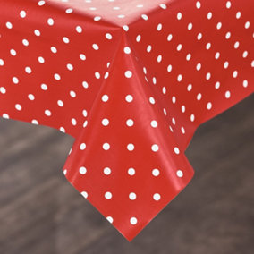 Rectangular PVC Coated Tablecloth - Waterproof Dining Table Surface Protector Cover - Measures 137 x 183cm, Red Spots