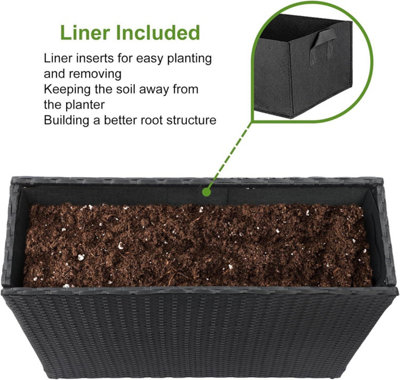 Rectangular Rattan Planter Tall 81cm Outdoor Indoor Garden Planter with ...