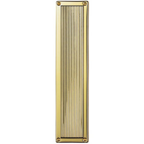 Rectangular Reeded Door Finger Plate 305 x 70mm Polished Brass Push Plate