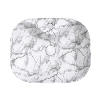 Rectangular Round Corners White Ceramic Marble Effect Texture Countertop Basin Bathroom Sink W 510 mm