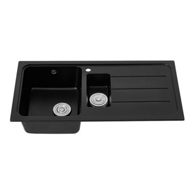 RECTANGULAR SINGLE BOWL KITCHEN SINK WITH STRAINER WASTE KIT, BLACK