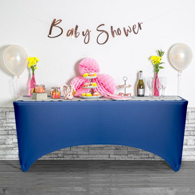 Rectangular Spandex Fitted Tablecloth - 6ft (180cm) - Blue - 1x Elasticated Stretchy Table Cloth Cover