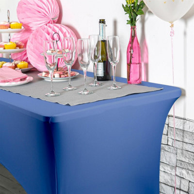 Rectangular Spandex Fitted Tablecloth - 6ft (180cm) - Blue - 1x Elasticated Stretchy Table Cloth Cover
