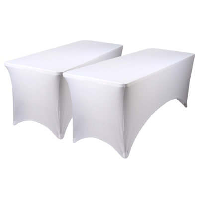 Rectangular Spandex Fitted Tablecloths - 6ft (180cm) - White - 2x Elasticated Stretchy Table Cloth Cover