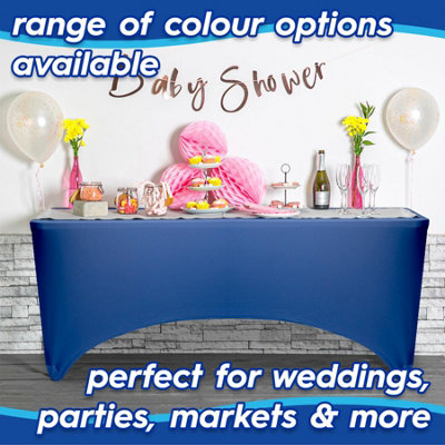 Rectangular Spandex Fitted Tablecloths - 6ft (180cm) - White - 2x Elasticated Stretchy Table Cloth Cover