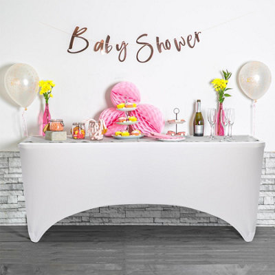 Rectangular Spandex Fitted Tablecloths - 6ft (180cm) - White - 2x Elasticated Stretchy Table Cloth Cover