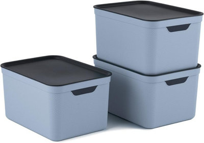Rectangular Storage Boxes, Rotho Storage 3-Set, 16L with Lid, Blue