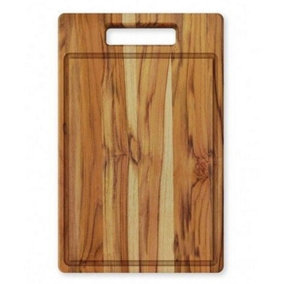 Rectangular Teak Wood Barbecue Board Edge Grain with Handle & Juice Groove 39 x 25cm