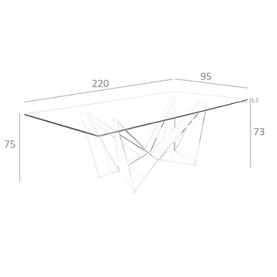 Rectangular tempered glass and black steel dining table