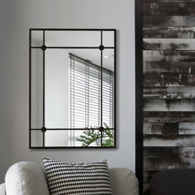 Rectangular Wall, Metal Window Mirror, Black, 70(W) x2(D) x100(H) cm