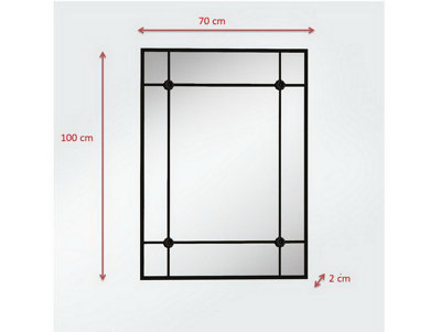 Rectangular Wall, Metal Window Mirror, Black, 70(W) x2(D) x100(H) cm