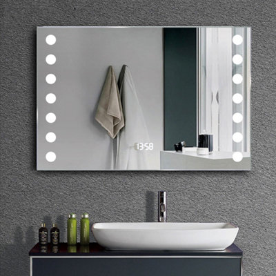 Rectangular Wall-Mounted Anti-Fog LED Bathroom Mirror 80 x 60cm
