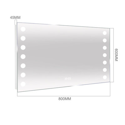 Rectangular Wall-Mounted Anti-Fog LED Bathroom Mirror 80 x 60cm