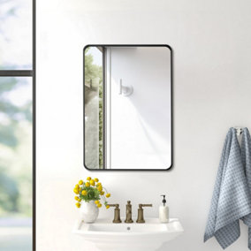Rectangular Wall Mounted Black Metal Framed Bathroom Mirror Decorative W 500mm x H 700mm