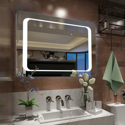 Rectangular Wall Mounted LED Bathroom Mirror with Anti Fog and Sensor 600 x 800 mm