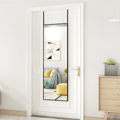 Rectangular Wall Mounted or Over Door Framed Full Length Mirror Black 28 cm x 118 cm