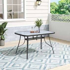 Rectangular Wood Grain Outdoor Table with Umbrella Hole Coffee Table for Garden 120 x 80cm