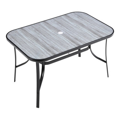 Rectangular Wood Grain Table with Umbrella Hole for Garden 120 x 80cm