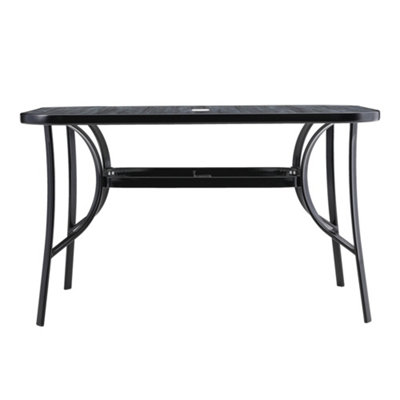 Rectangular Wood Grain Table with Umbrella Hole for Garden 120 x 80cm