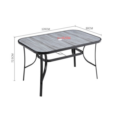 Rectangular Wood Grain Table with Umbrella Hole for Garden 120 x 80cm