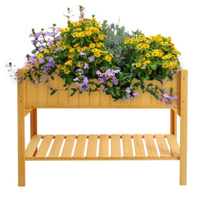 Rectangular Wooden Raised Garden Bed Outdoor Plant Box with 