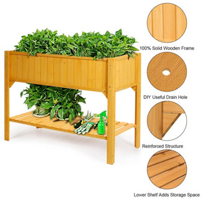 Rectangular Wooden Raised Garden Bed Outdoor Plant Box with 