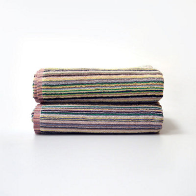 Recycled Cotton Bath Towels - Striped, Lightweight Remnant Yarn
