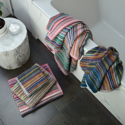 Recycled Cotton Bath Towels - Striped, Lightweight Remnant Yarn