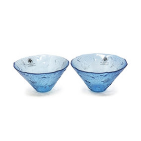 Recycled Glass Beyond The Sea Blue/Clear Set of 4 Kitchen Dining Conical Bowls (Diam) 15cm