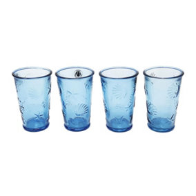Recycled Glass Beyond The Sea Blue/Clear Set of 4 Kitchen Dining Drinking Tumblers 300ml