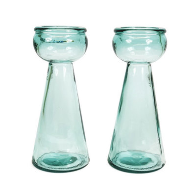 Recycled Glass Clear Set of 2 Home Décor Candle Holders (H) 30cm