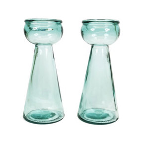 Recycled Glass Clear Set of 2 Home Décor Candle Holders (H) 30cm