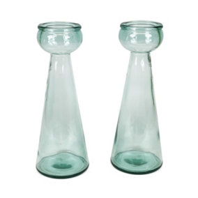 Recycled Glass Clear Set of 2 Home Décor Candle Holders (H) 40cm