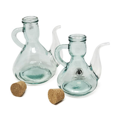 Recycled Glass Clear Solid Kitchen Dining Mixed Set of 2 Cruets w/ Corks 250ml, 500ml