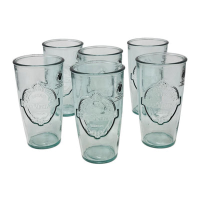 Recycled Glass Eco Vintage Clear Kitchen Dining Set of 6 Drinking Tumblers 400ml