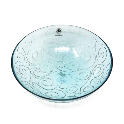 Recycled Glass Ice Blue/Clear Swirl Kitchen Dining Large Food Bowl (Diam) 30cm