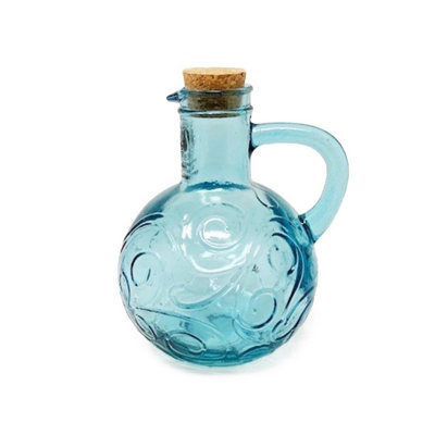 Recycled Glass Ice Blue/Clear Swirl Kitchen Dining Oil Drizzler 400ml (H) 13cm