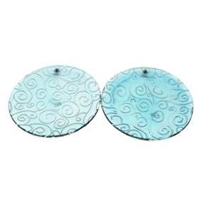 Recycled Glass Ice Blue/Clear Swirl Kitchen Dining Set of 2 Serving Plates (Diam) 28cm