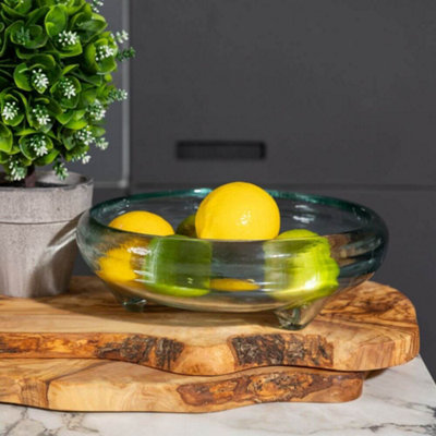Recycled Glass Kitchen Dining Room Home Décor Footed Glass Bowl - 24.5cm (W)
