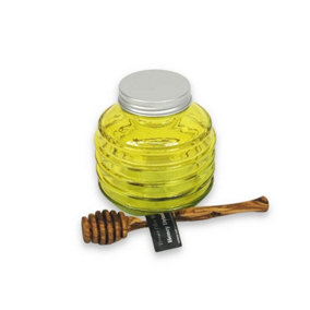 Recycled Glass Lidded Honey Pot w/lid & Honey Drizzler Kitchen Dining Room Home Décor - 9.5CM (H)